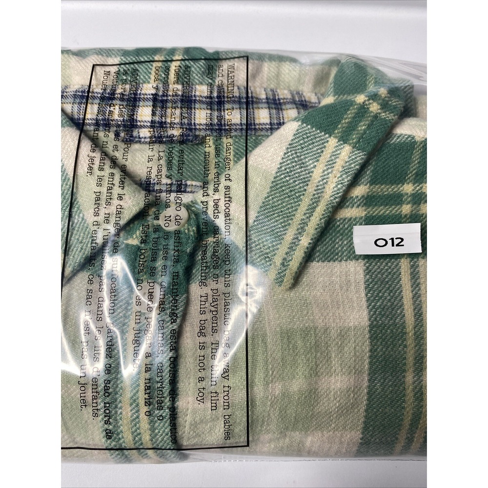 American Eagle Women Size M Button‎ Up Shirt Flannel Cropped Green Cream Plaid - Picture 16 of 16
